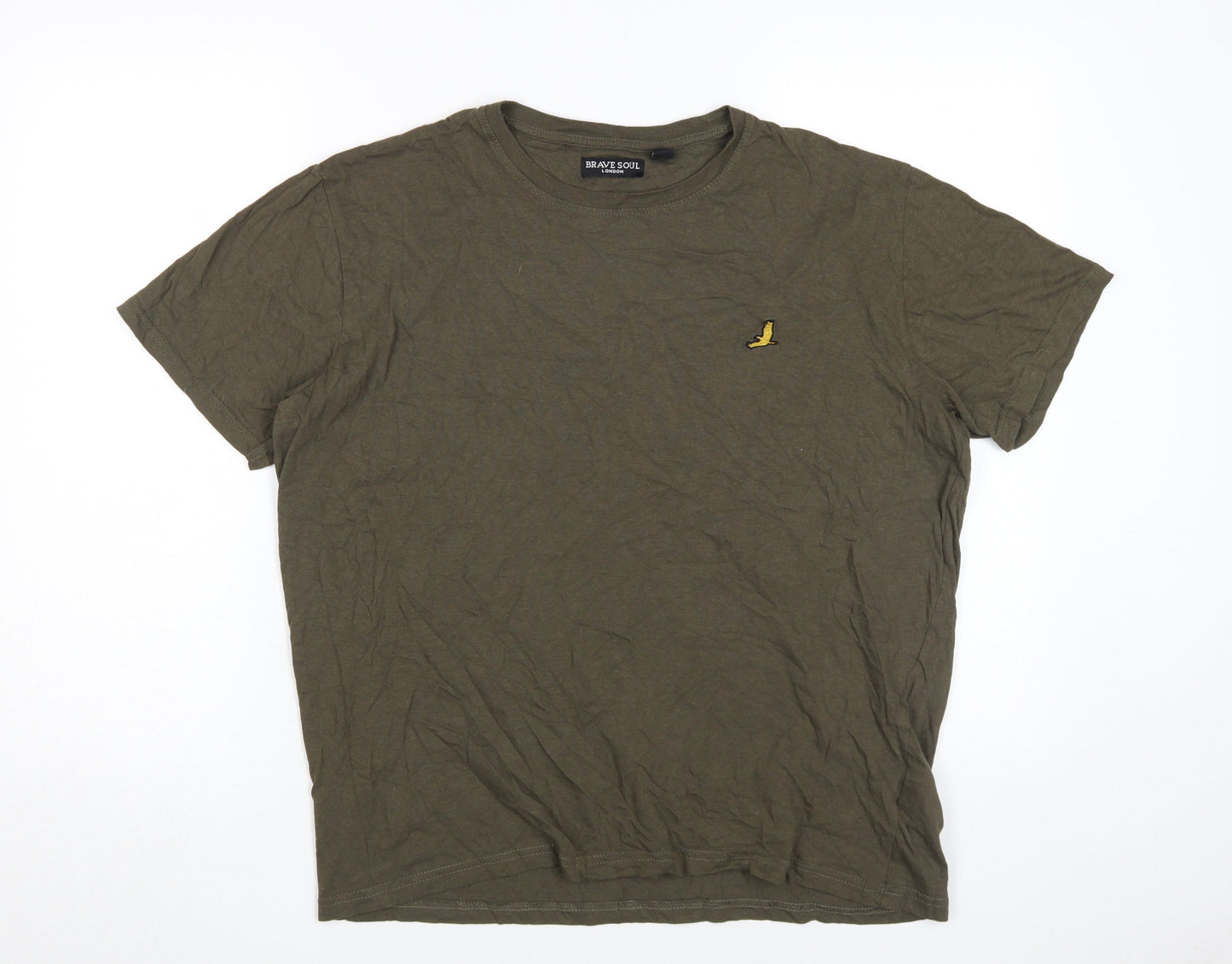 Brave Soul Men's Green Cotton Logo T-Shirt Size L
