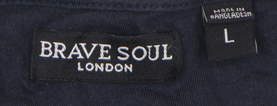 Brave Soul Men's Blue Crew Neck T-Shirt, L, Cotton