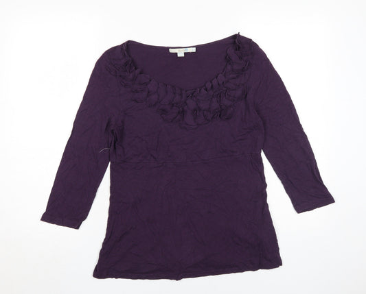 Boden Women's Purple Blouse 3/4 Sleeve Ruffle Detail
