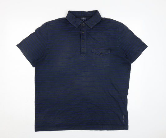 Jasper Conran Men's Blue Striped Polo Shirt L
