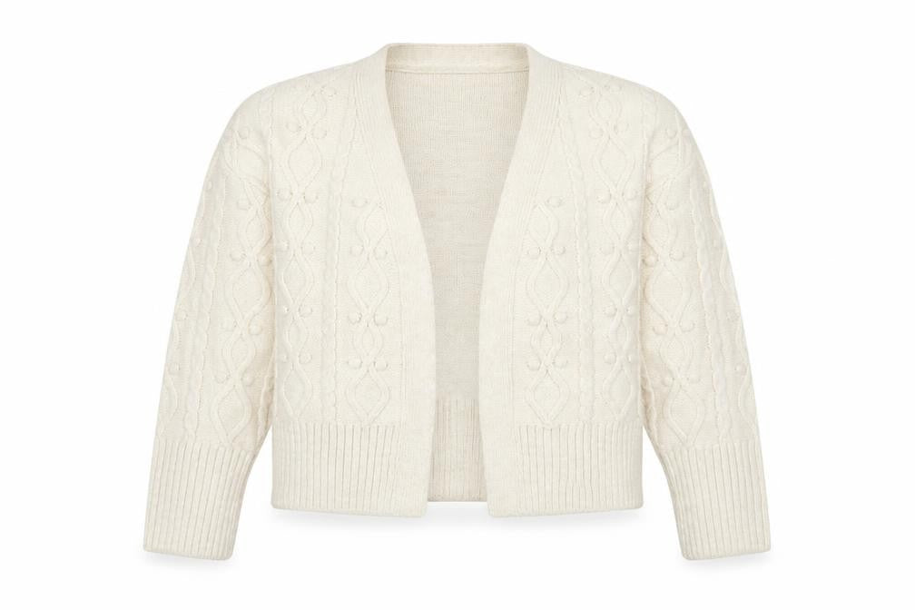 River Island Women's Ivory Cardigan M, Cable-Knit Style