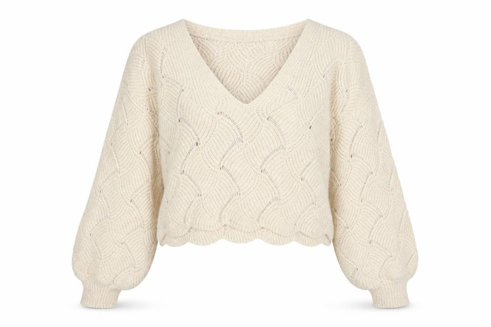 Topshop Women's Ivory Cable-Knit V-Neck Jumper M