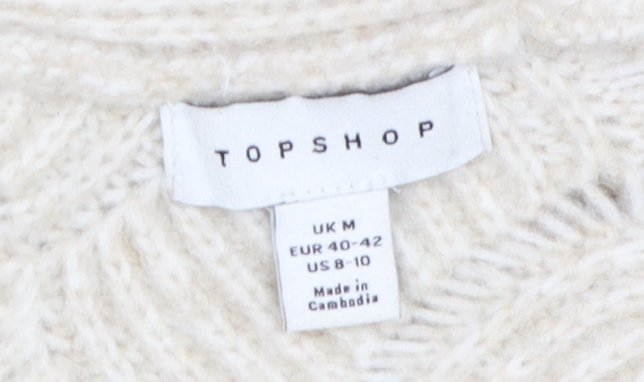 Topshop Women's Ivory Cable-Knit V-Neck Jumper M