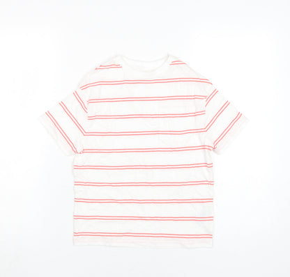 Marks & Spencer Boys White Striped T-Shirt, Size 6-7