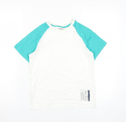Marks & Spencer Boys White Blue T-Shirt 9-10 Years