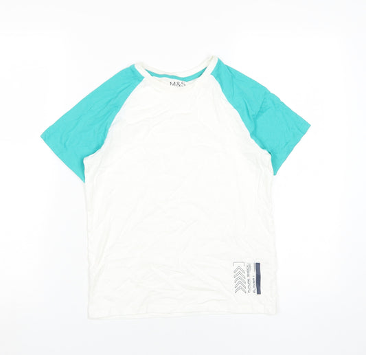 Marks and Spencer Boys White Blue T-Shirt 9-10 Years