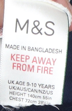 Marks & Spencer Boys White Blue T-Shirt 9-10 Years