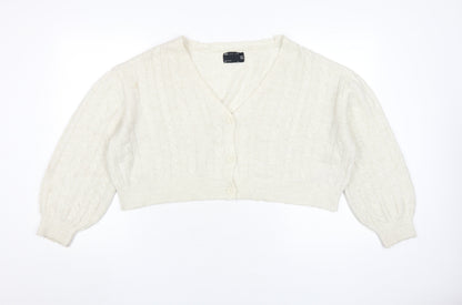 Additional front view of ASOS Women's Ivory V-Neck Cardigan, size 10