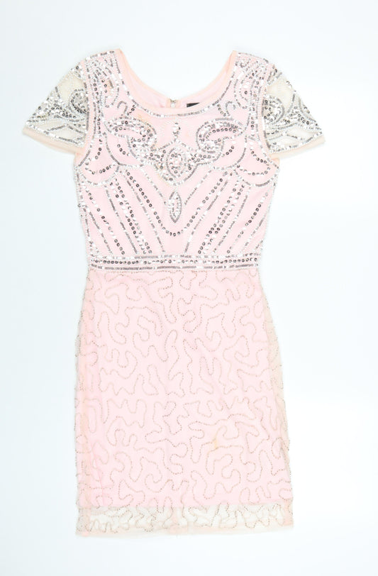 Boohoo Women’s Pink Sequin Bodycon Dress - Size 8