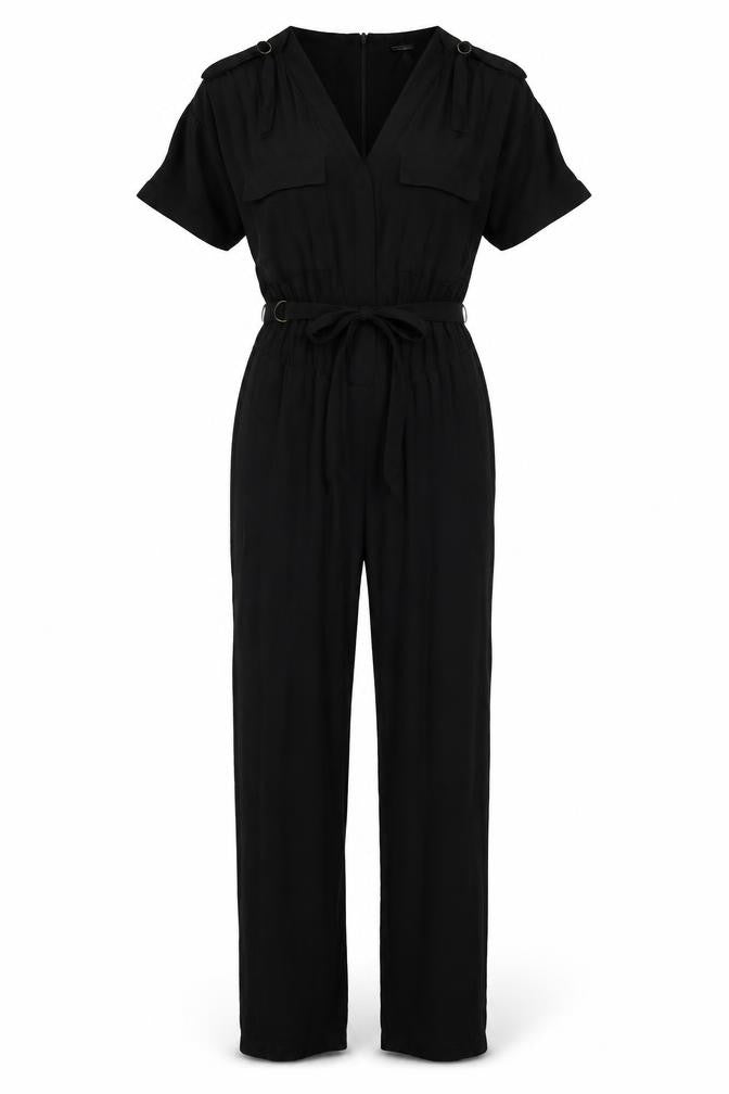 Warehouse Women's Black Size 6 Belted Jumpsuit
