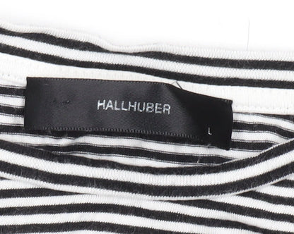 Hallhuber Women's Black Striped T-Shirt, L