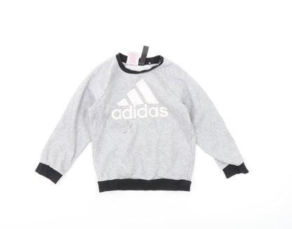 Additional front view of Adidas boys’ grey pullover sweatshirt 3-4 years - logo accent