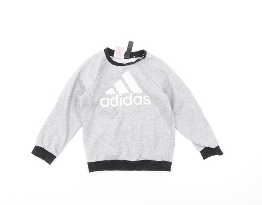 Adidas Boys Grey Pullover Sweatshirt 3-4 Years - Logo Accent