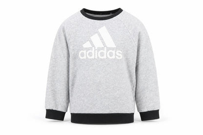 Front view of Adidas boys’ grey pullover sweatshirt 3-4 years - logo accent