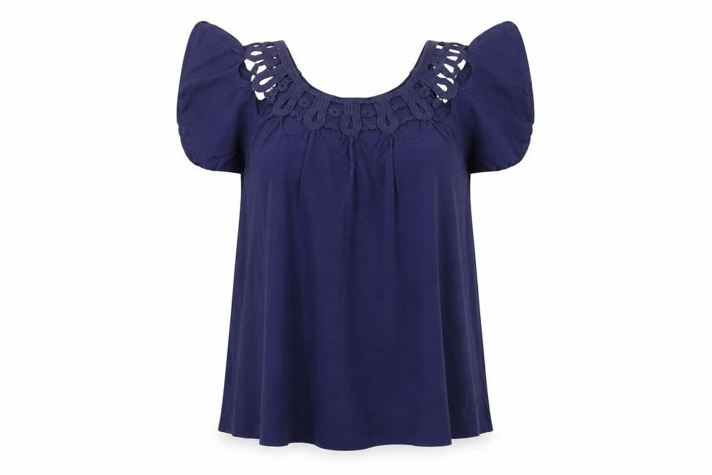 French Connection Women's Blue Crochet Tunic Blouse XS