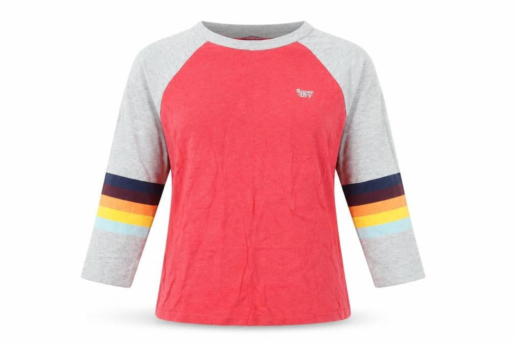 Superdry Unisex Red T-Shirt Size 4 Long Sleeve