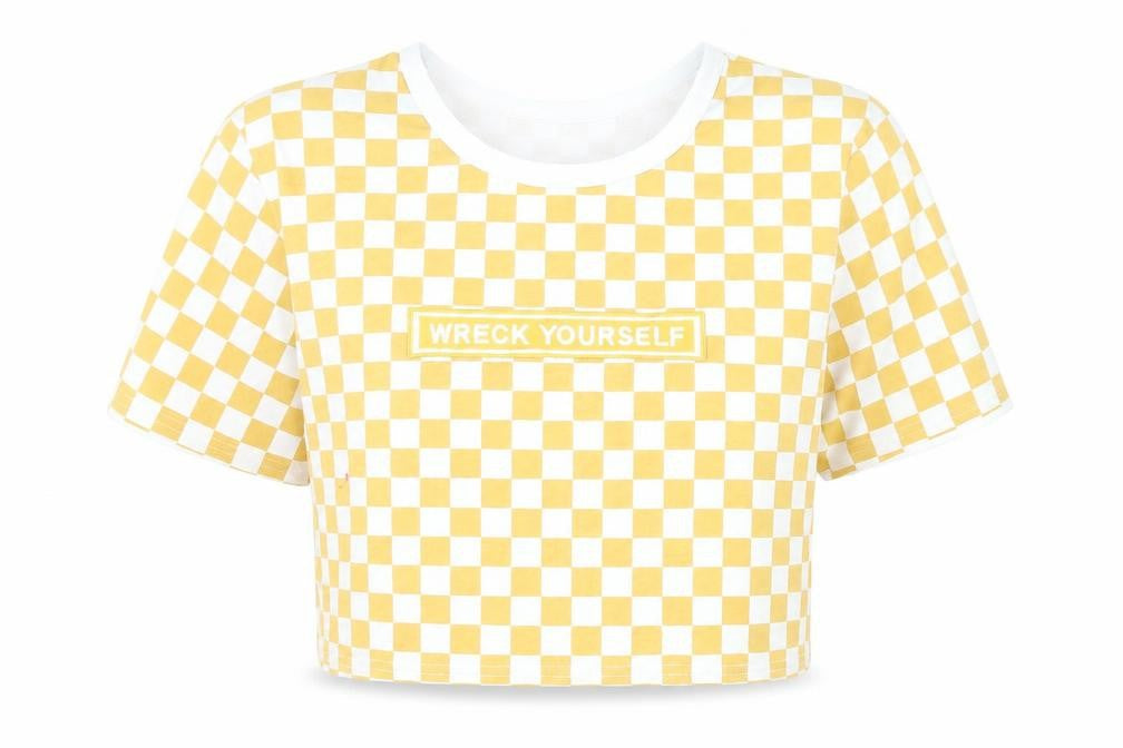 Cosmic Unisex Adults Yellow Cropped Check T-Shirt XL