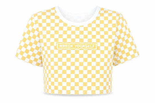 Cosmic Womens Yellow Cropped Check T-Shirt XL