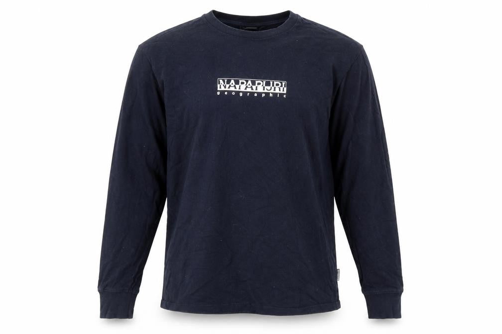Napapijri Men's Blue Long Sleeve T-Shirt, Size S, Logo Accent
