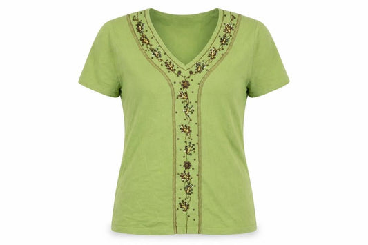 Vanity Fair Women’s Green Beaded V-Neck T-Shirt M