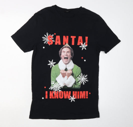 Elf Men's Black Christmas T-Shirt, Size S, Cotton Crew Neck