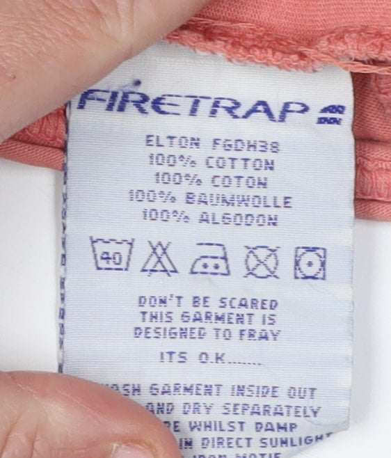 Firetrap Men's Pink Crew Neck T-Shirt, Size L, Casual Fit