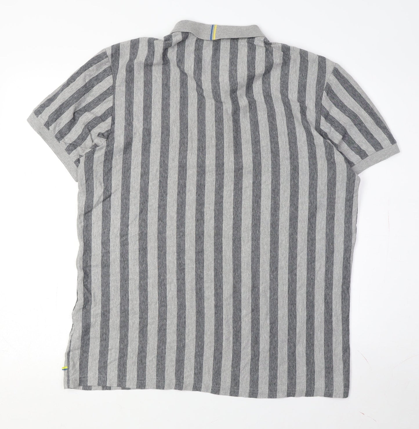 Larsson & Co Men's Grey Striped Cotton Polo Shirt L
