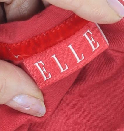 Brand and care label for ELLE Women's Red Long Sleeve Top, size M