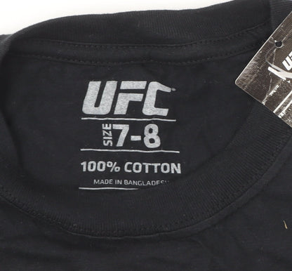 Close-up detail of UFC boys’ black graphic print t-shirt 7-8 years