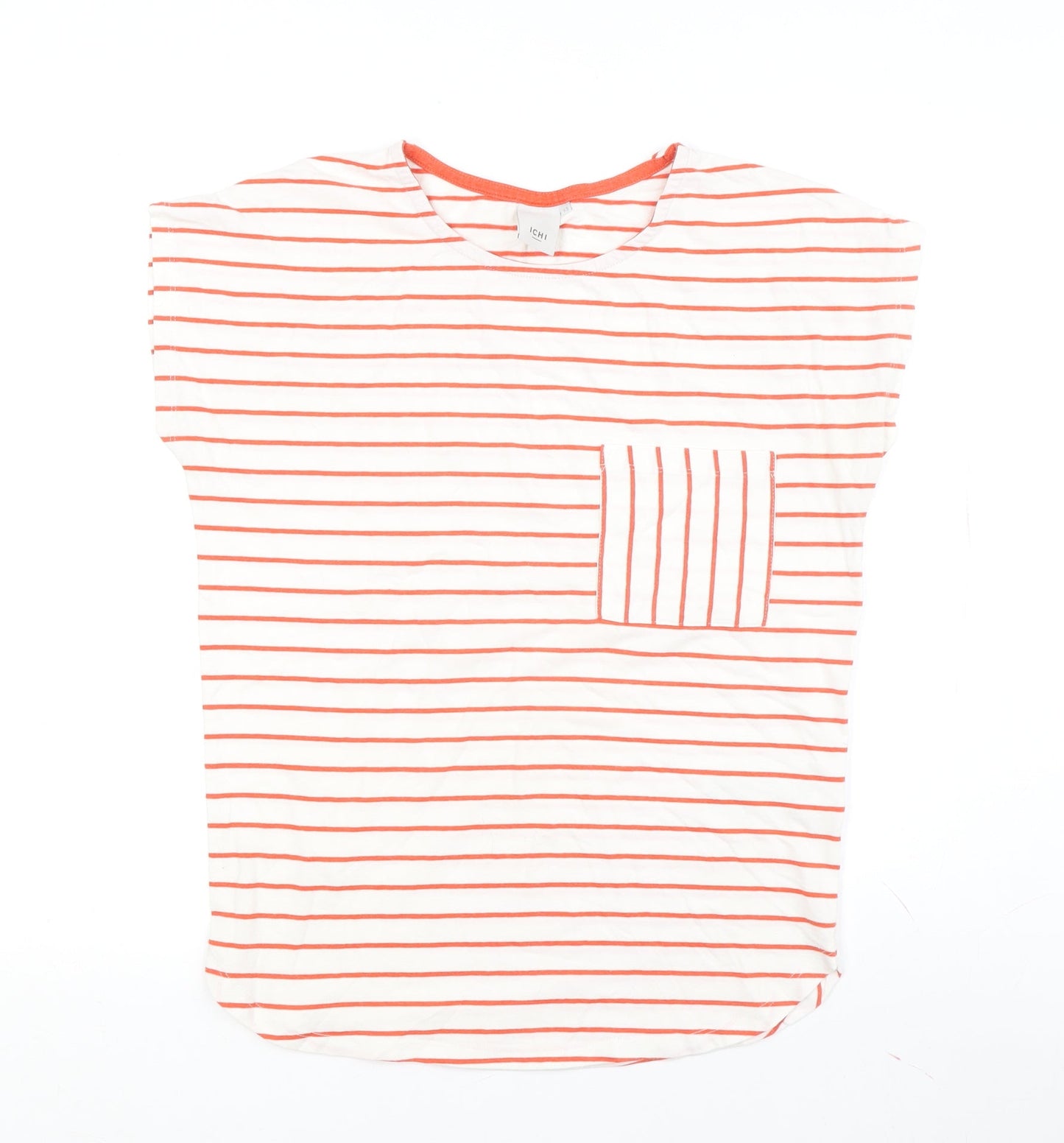 ICHI Women's White Striped T-Shirt, XS, Summer Style