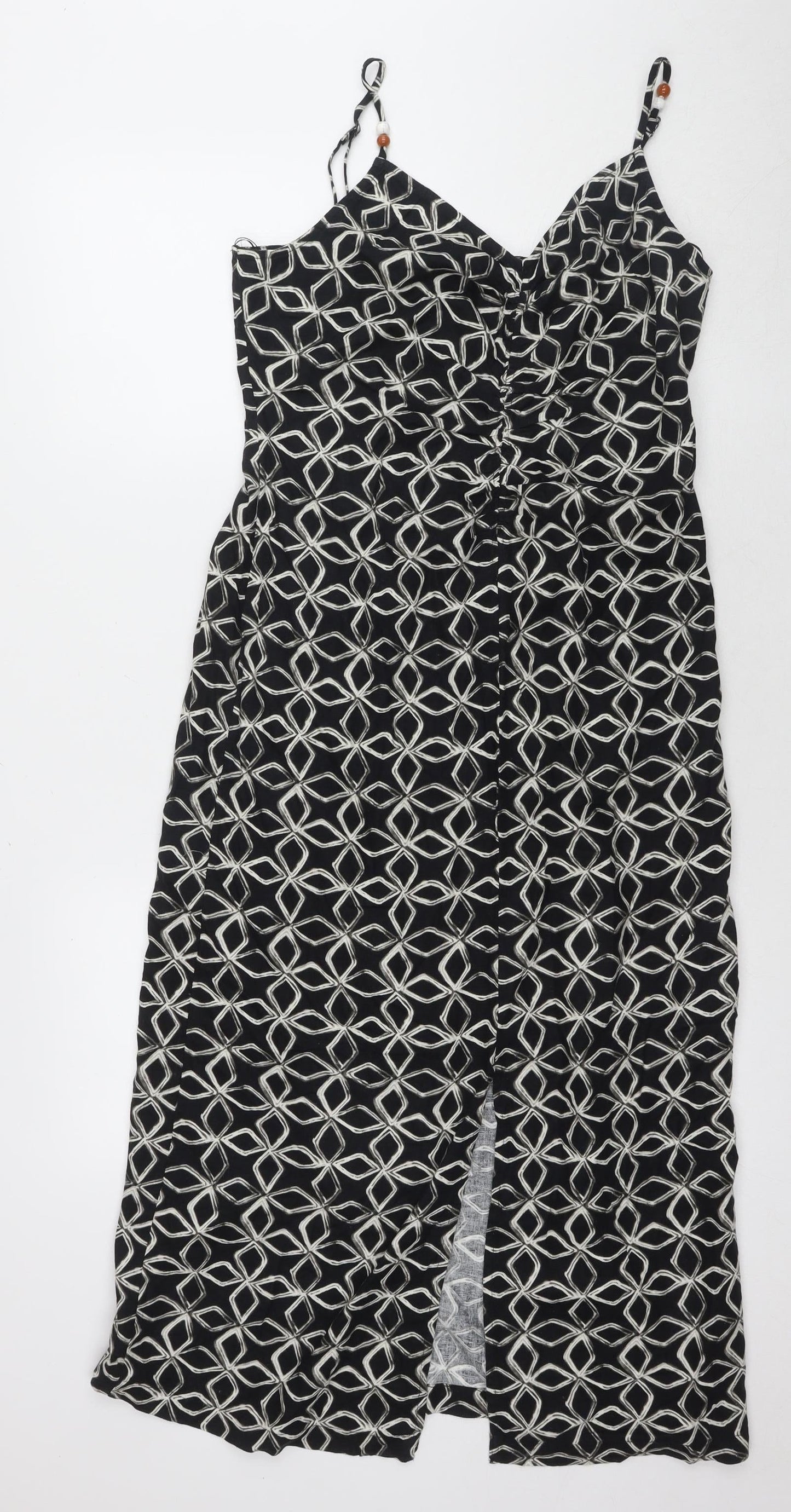 Marks and Spencer Women's Black Geometric Slip Dress, Size 10