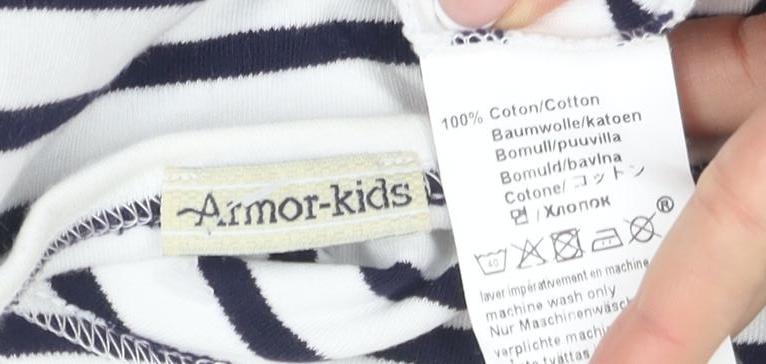 Close-up detail of Armani Kids girls’ striped long sleeve t-shirt, white, 11 years
