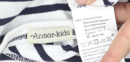 Close-up detail of Armani Kids girls’ striped long sleeve t-shirt, white, 11 years