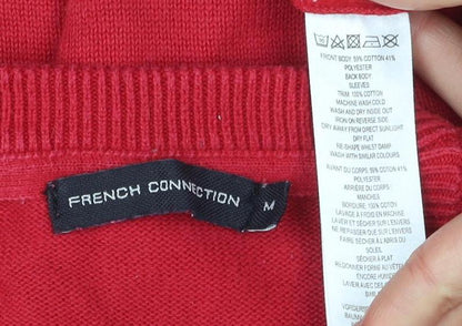 Close-up detail of French Connection Men's Red jumper, size M