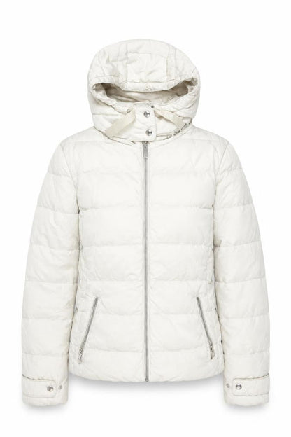 Zara Women Ivory Puffer Jacket M Winter Hooded