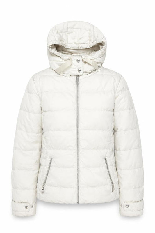 Zara Women Ivory Puffer Jacket M Winter Hooded