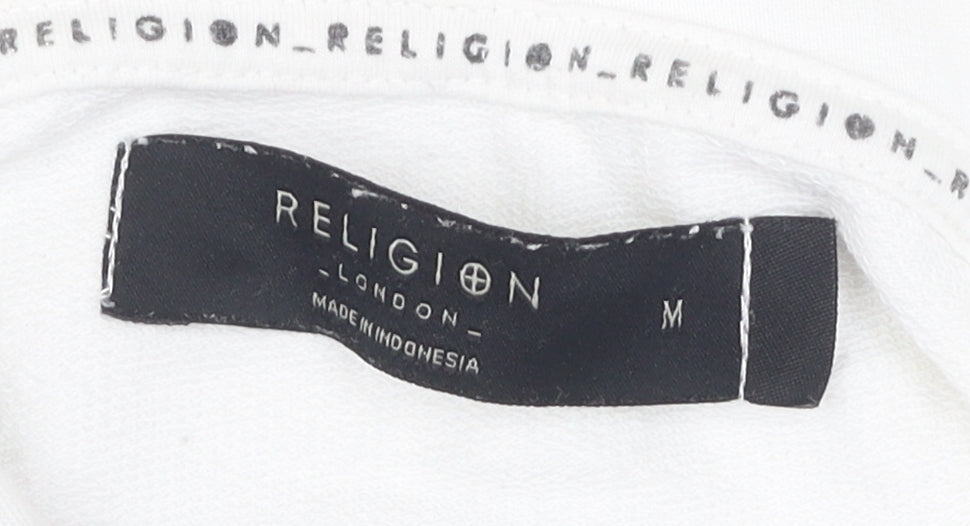 Religion Men's White Pullover Hoodie M Graphic Print