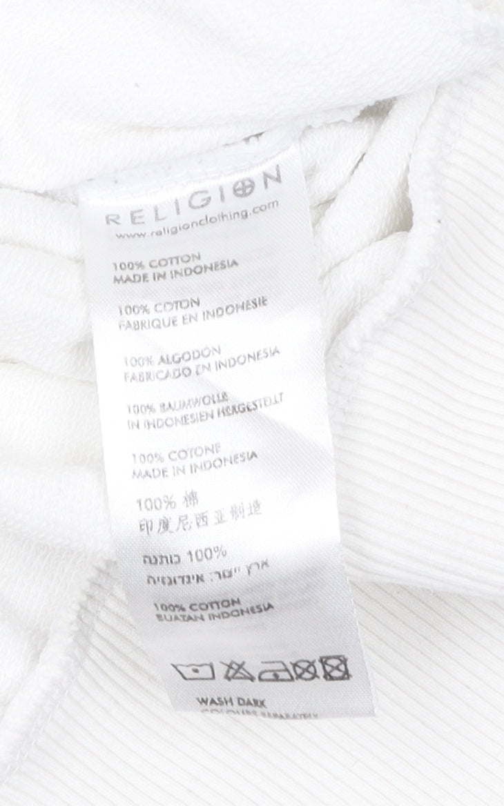 Religion Men's White Pullover Hoodie M Graphic Print