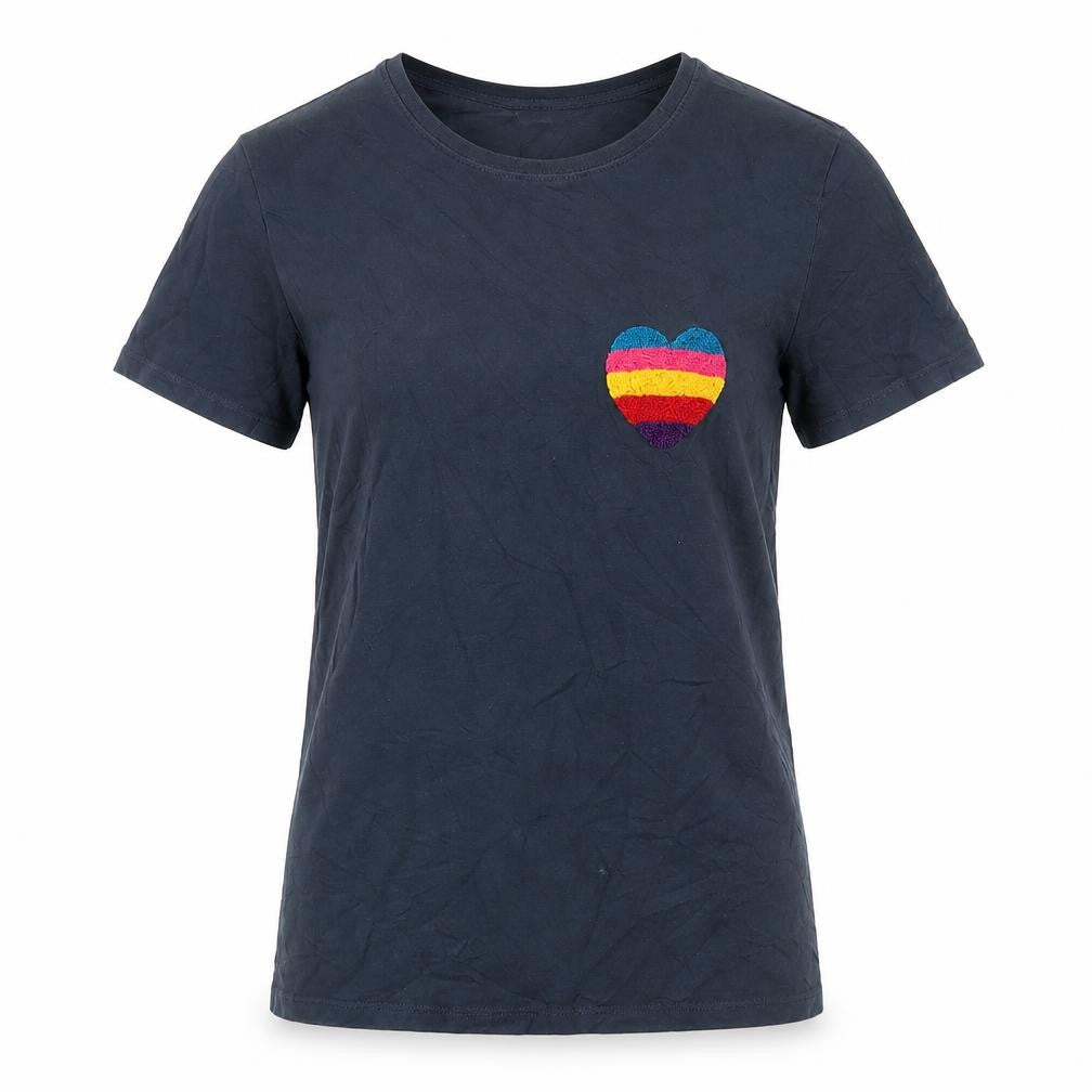 Red Herring Women's Blue Rainbow Heart T-Shirt, Size 8