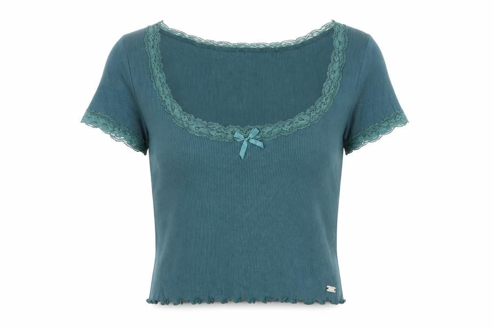 Pacific Republic Teens Green Lace Scoop Neck T-Shirt S