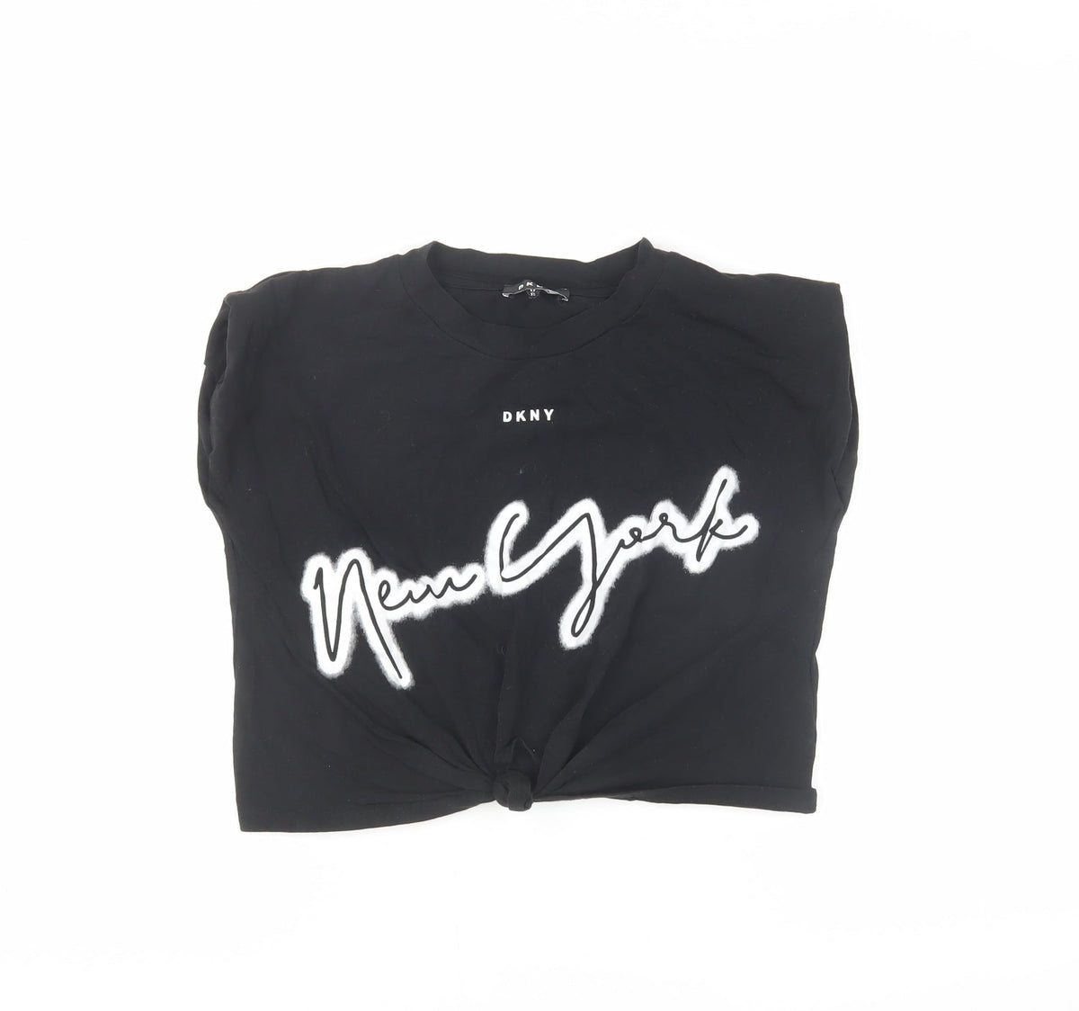 Additional front view of DKNY girls’ black xs graphic print t-shirt logo