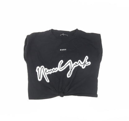 Additional front view of DKNY girls’ black xs graphic print t-shirt logo