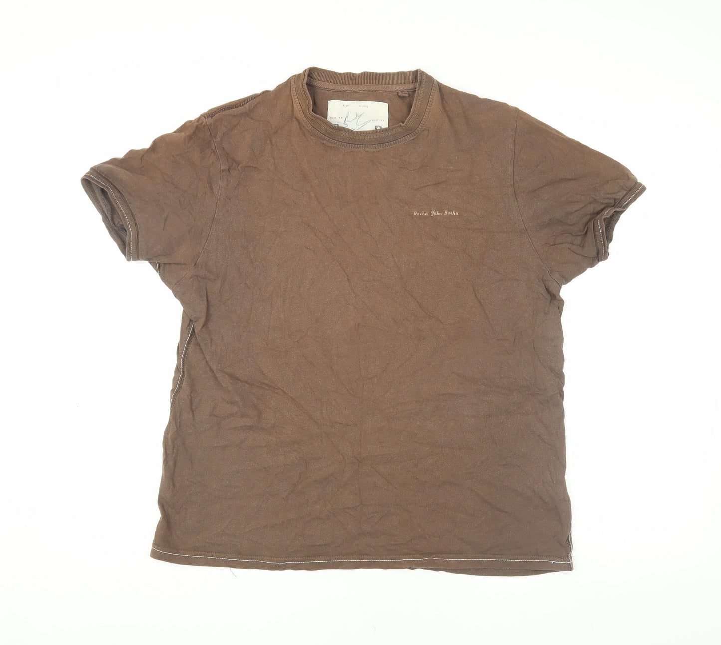Rocha John Rocha Brown Unisex Cotton T-Shirt M Casual Wear