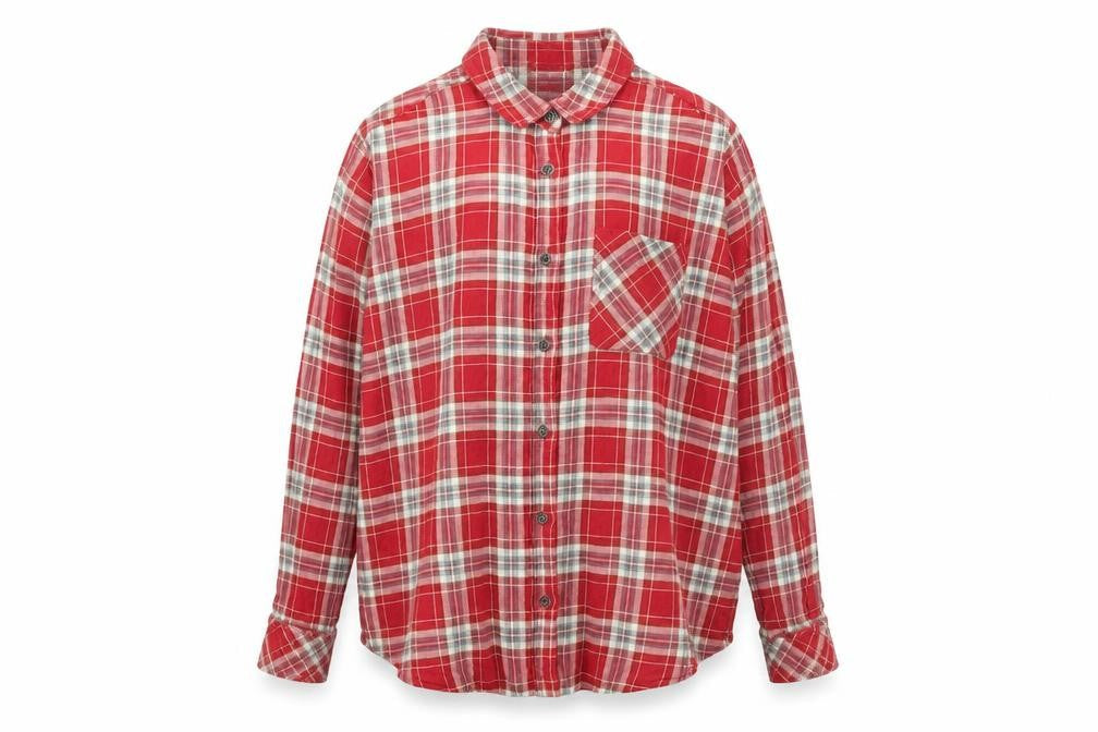 Women's Red Plaid Cotton Button-Up Shirt, Size M