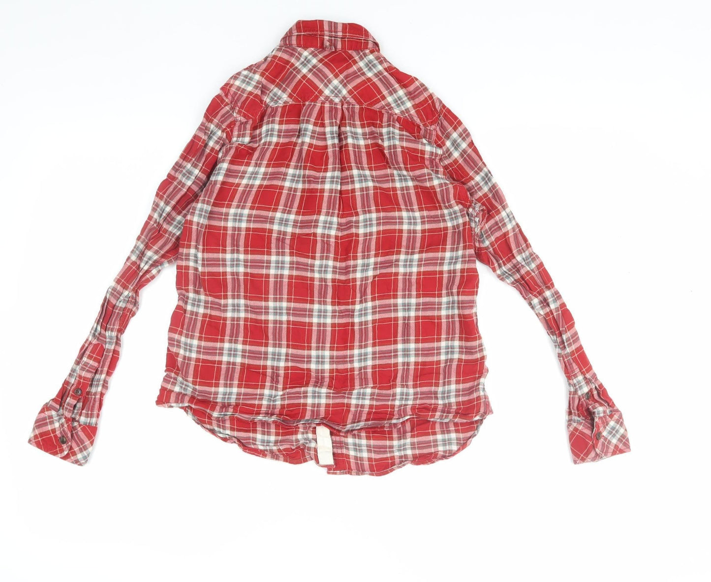 Women's Red Plaid Cotton Button-Up Shirt, Size M