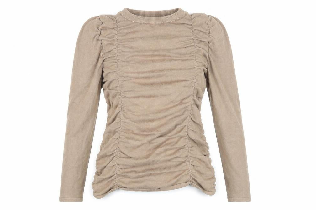 By Clara Beige Women's Blouse S Long Sleeve Casual