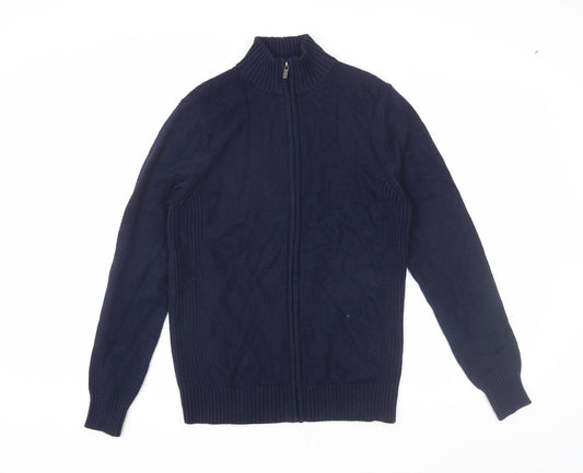 Savile Row Men's Blue Bomber Jacket M Stand-Up Collar