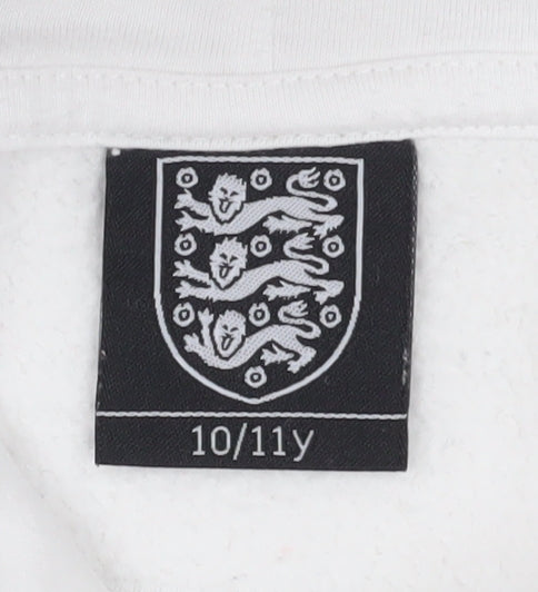 England Football Boys White Pullover Hoodie, Cotton, Sports Theme, Size 10-11Y
