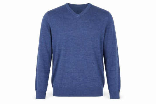 Front view of Atlantic Bay Men's Blue V-Neck jumper L