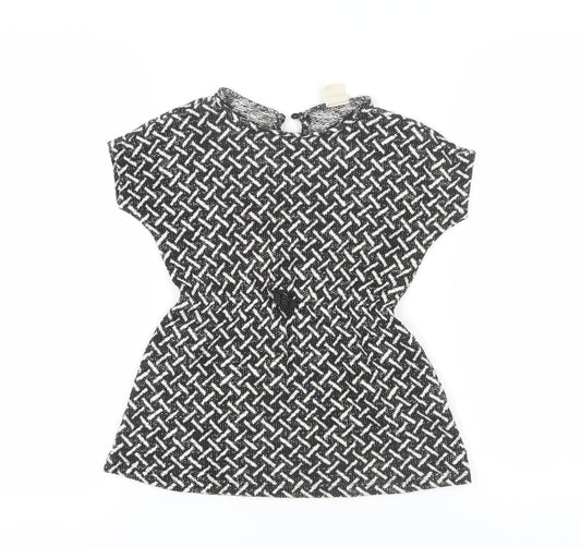 Zara Girls Black Geometric Dress 7 Years Short Sleeve